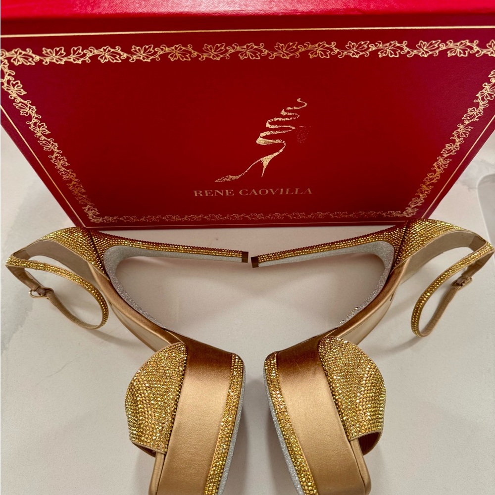 Rene Caovilla - Crystal Gold Platform Heels - New - 38 US